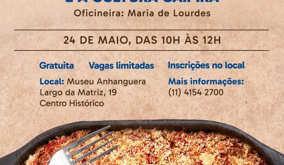 Museu Anhanguera recebe oficina especial de paçoca de carne-seca durante a Semana Nacional de Museus, valorizando a cultura caipira e as tradições gastronômicas de Santana de Parnaíba.

Crédito: Prefeitura De Santana De Parnaíba (Redes Sociais/ Reprodução)