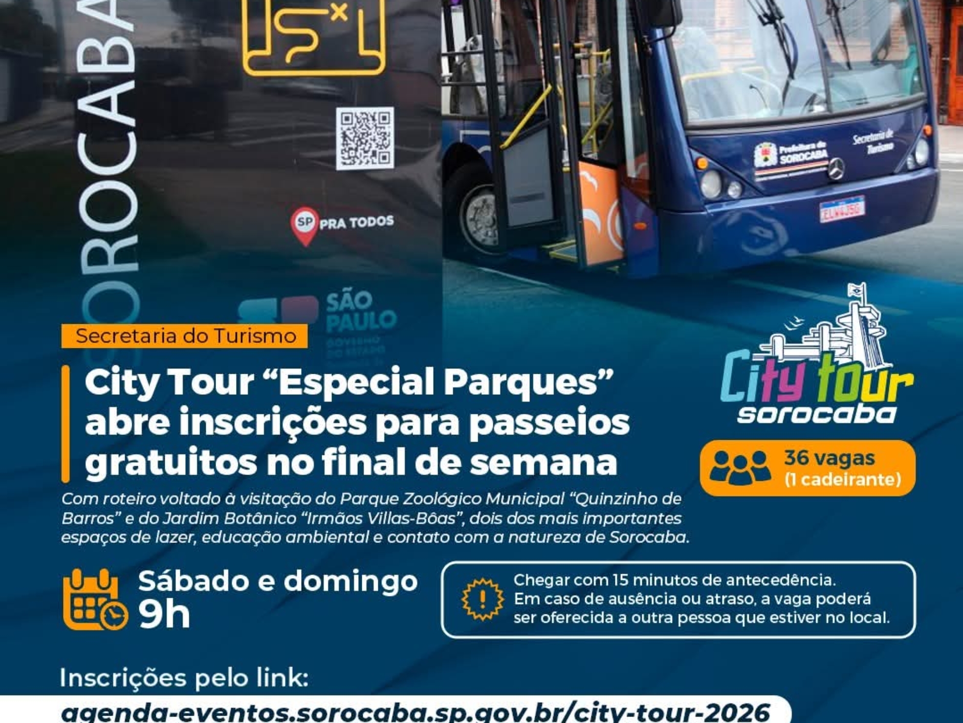 City Tour “Especial Parques” leva moradores e turistas para uma experiência gratuita de lazer, turismo e contato com a natureza em Sorocaba.

Crédito: Prefeitura De Sorocaba (Redes Sociais/Reprodução)