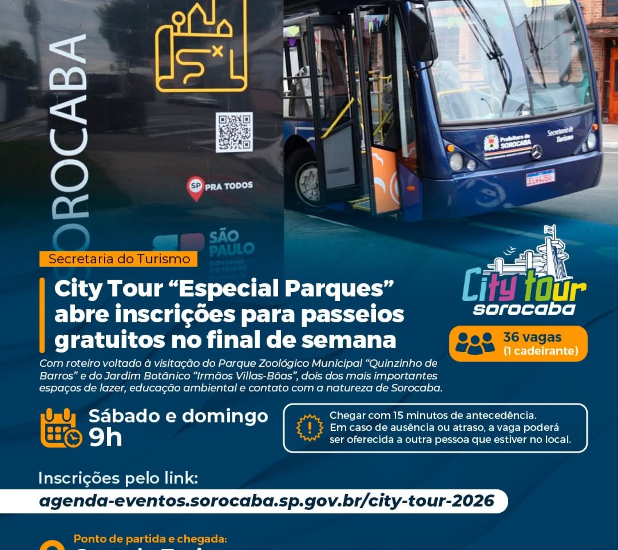 City Tour “Especial Parques” leva moradores e turistas para uma experiência gratuita de lazer, turismo e contato com a natureza em Sorocaba.

Crédito: Prefeitura De Sorocaba (Redes Sociais/Reprodução)
