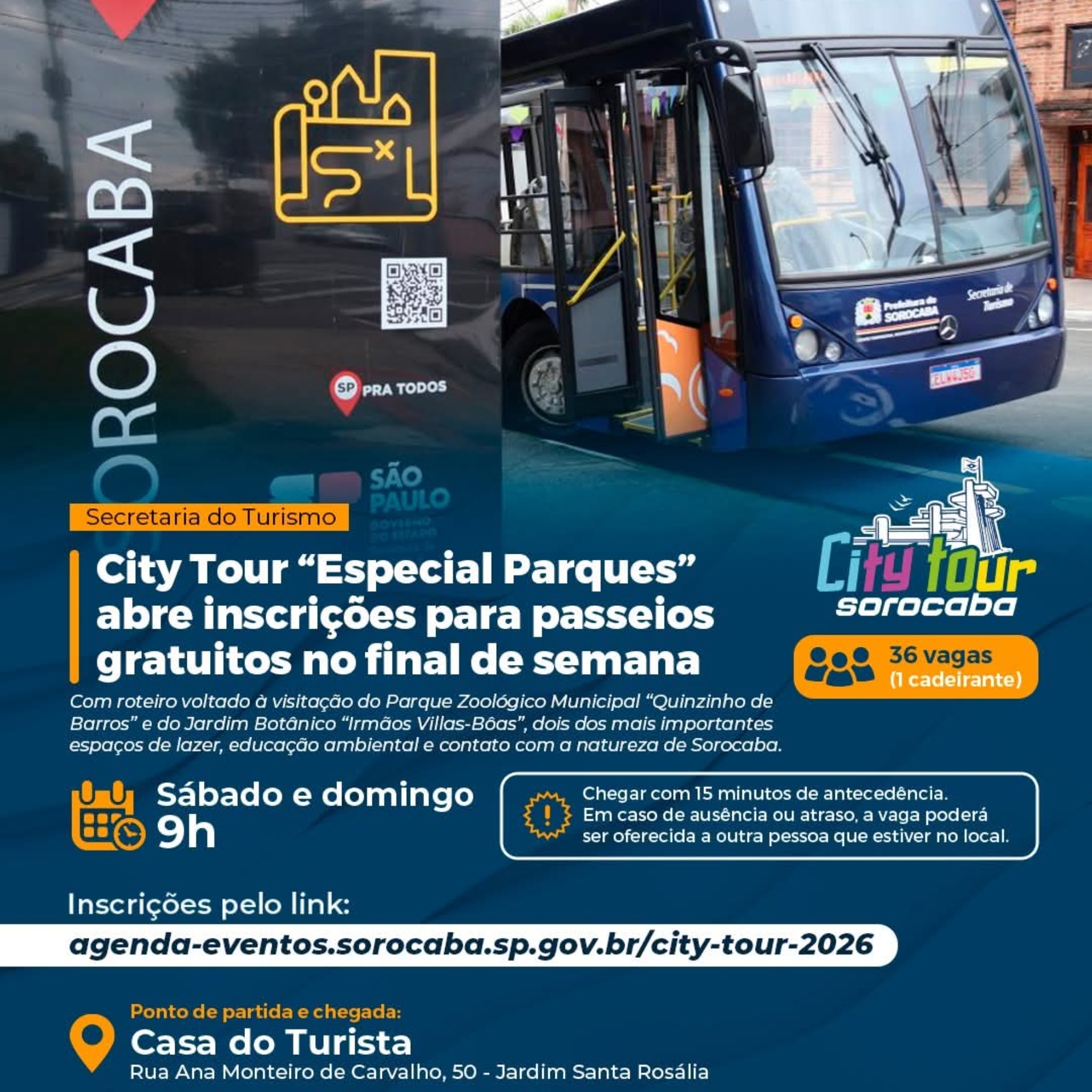 City Tour “Especial Parques” leva moradores e turistas para uma experiência gratuita de lazer, turismo e contato com a natureza em Sorocaba.

Crédito: Prefeitura De Sorocaba (Redes Sociais/Reprodução)