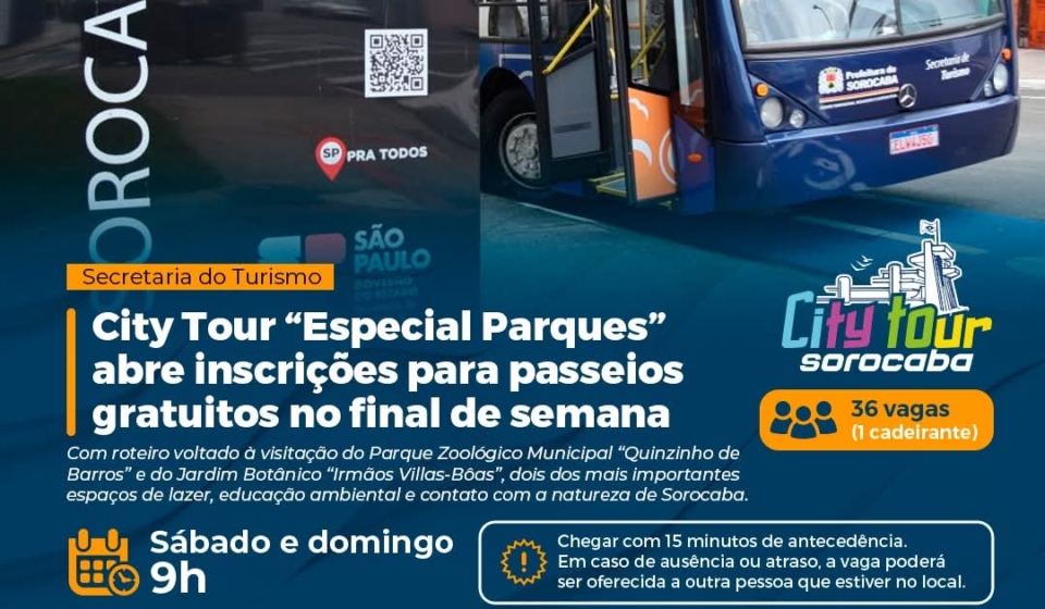 City Tour “Especial Parques” leva moradores e turistas para uma experiência gratuita de lazer, turismo e contato com a natureza em Sorocaba.

Crédito: Prefeitura De Sorocaba (Redes Sociais/Reprodução)
