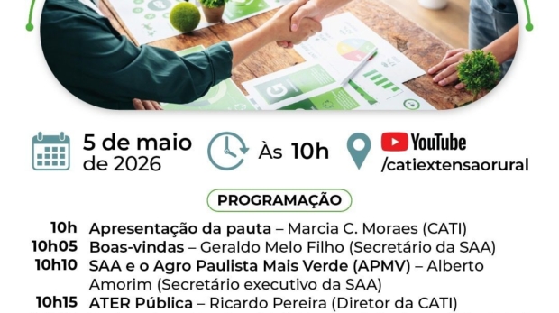 Evento on-line apresenta diretrizes de governança e escuta ativa para o novo ciclo de desenvolvimento rural sustentável em São Paulo

Crédito: Divulgação