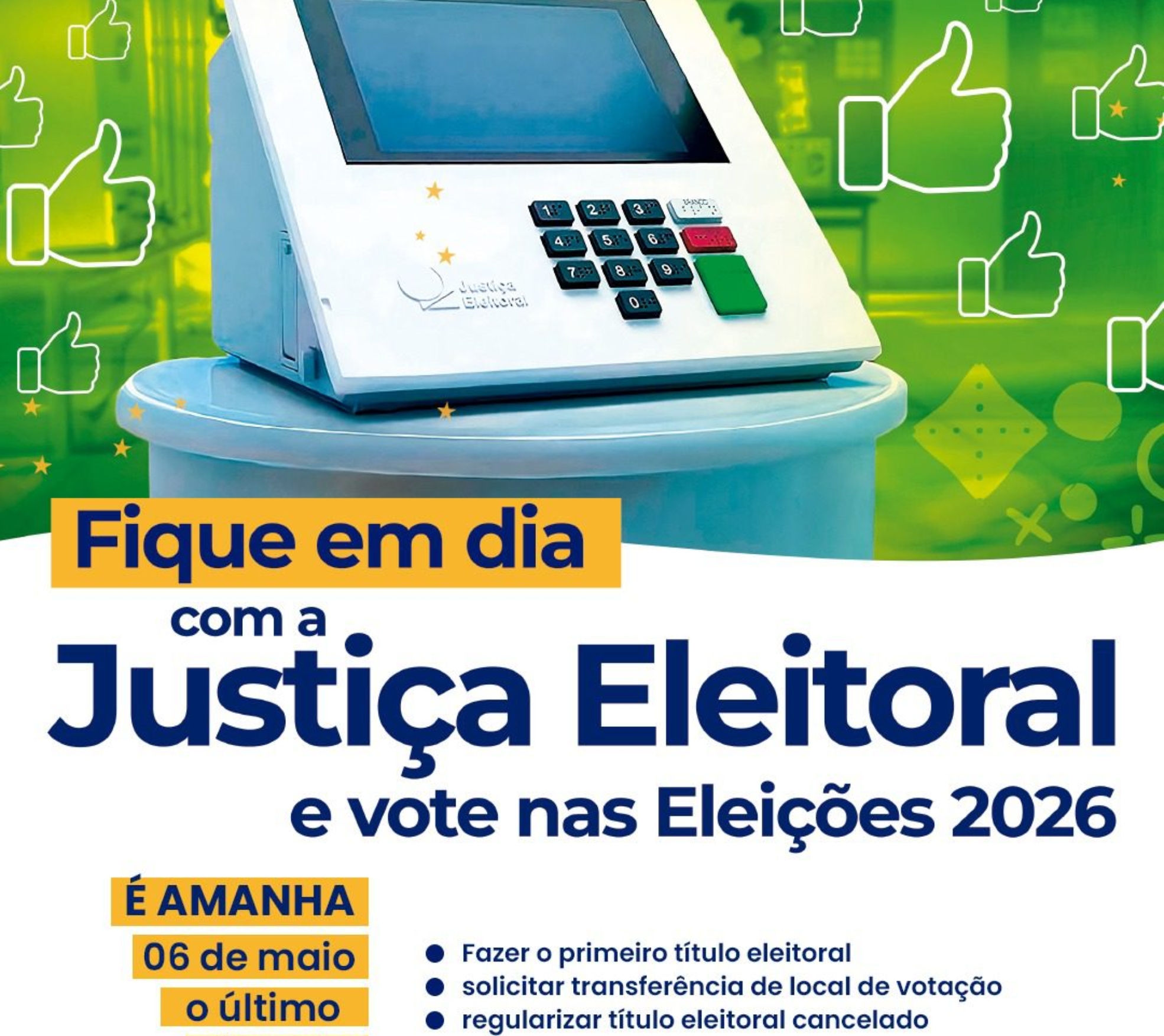 Prazo para regularizar o título de eleitor termina em 6 de maio e mobiliza população de Mairinque.

Crédito: Prefeitura De Mairinque
