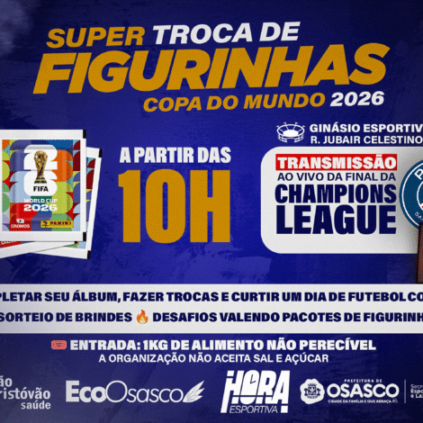 Evento especial em Osasco vai reunir fãs de futebol para troca de figurinhas, telão da Champions League e atrações gratuitas.

Crédito: Divulgação