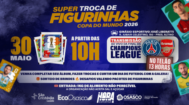 Evento especial em Osasco vai reunir fãs de futebol para troca de figurinhas, telão da Champions League e atrações gratuitas.

Crédito: Divulgação