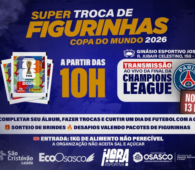 Evento especial em Osasco vai reunir fãs de futebol para troca de figurinhas, telão da Champions League e atrações gratuitas.

Crédito: Divulgação
