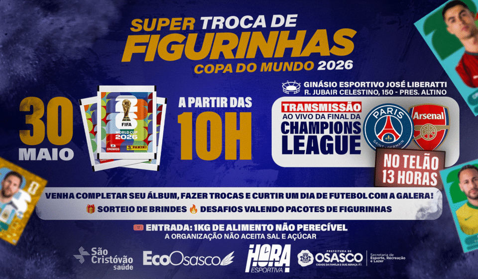 Evento especial em Osasco vai reunir fãs de futebol para troca de figurinhas, telão da Champions League e atrações gratuitas.

Crédito: Divulgação