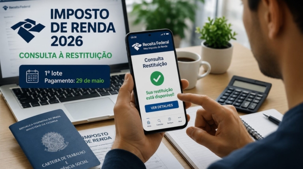 Legenda:
Imagem ilustrativa representa contribuinte consultando informações sobre a restituição do Imposto de Renda 2026 por meio do celular.

Crédito da imagem:
Imagem ilustrativa gerada por IA.