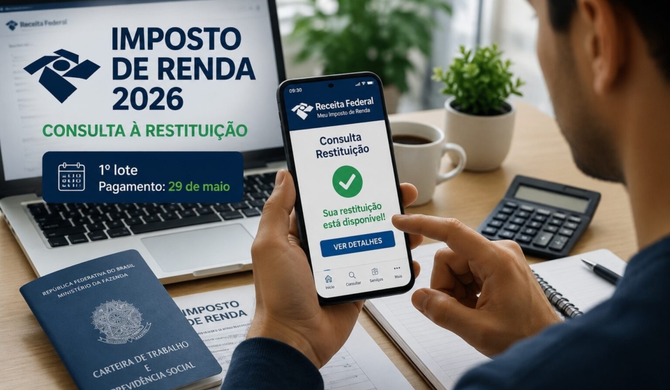 Legenda:
Imagem ilustrativa representa contribuinte consultando informações sobre a restituição do Imposto de Renda 2026 por meio do celular.

Crédito da imagem:
Imagem ilustrativa gerada por IA.