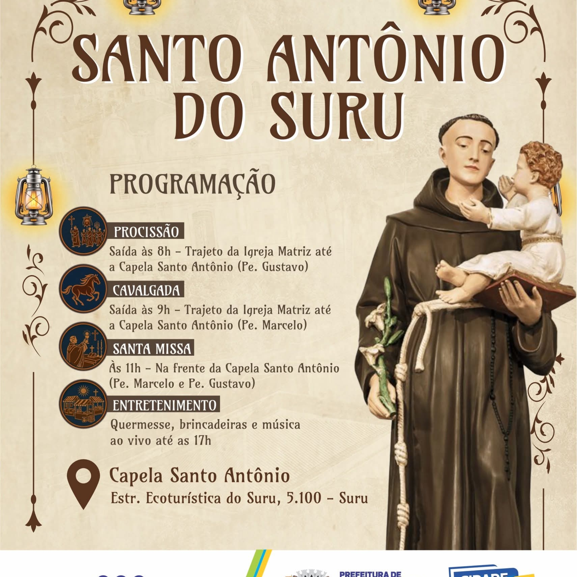 Evento acontece no dia 14 de junho e reúne procissão, cavalgada, missa, quermesse e atrações para toda a família.

Crédito: Prefeitura De Santana De Parnaíba (Redes Sociais/Reprodução)