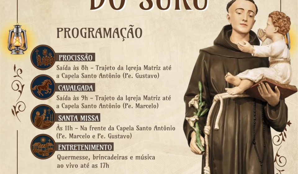 Evento acontece no dia 14 de junho e reúne procissão, cavalgada, missa, quermesse e atrações para toda a família.

Crédito: Prefeitura De Santana De Parnaíba (Redes Sociais/Reprodução)