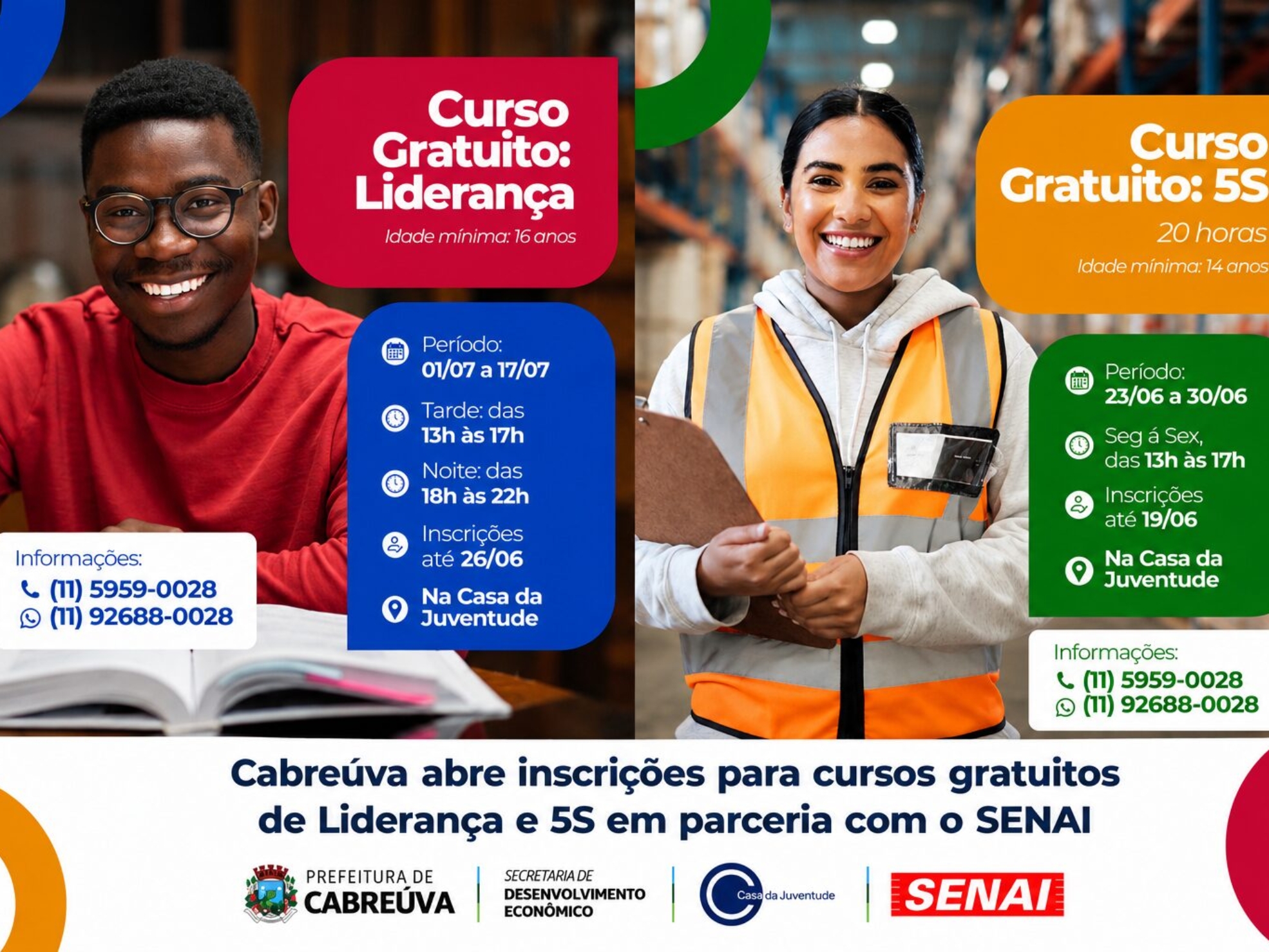 Inscrições abertas para os cursos gratuitos de Liderança e 5S, oferecidos pela Prefeitura de Cabreúva em parceria com o SENAI.

Crédito: Prefeitura De Cabreúva (Redes Sociais/Reprodução)