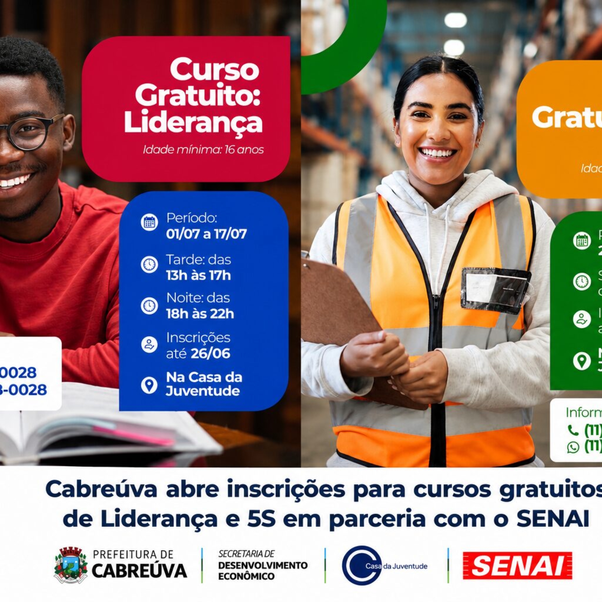 Inscrições abertas para os cursos gratuitos de Liderança e 5S, oferecidos pela Prefeitura de Cabreúva em parceria com o SENAI.

Crédito: Prefeitura De Cabreúva (Redes Sociais/Reprodução)