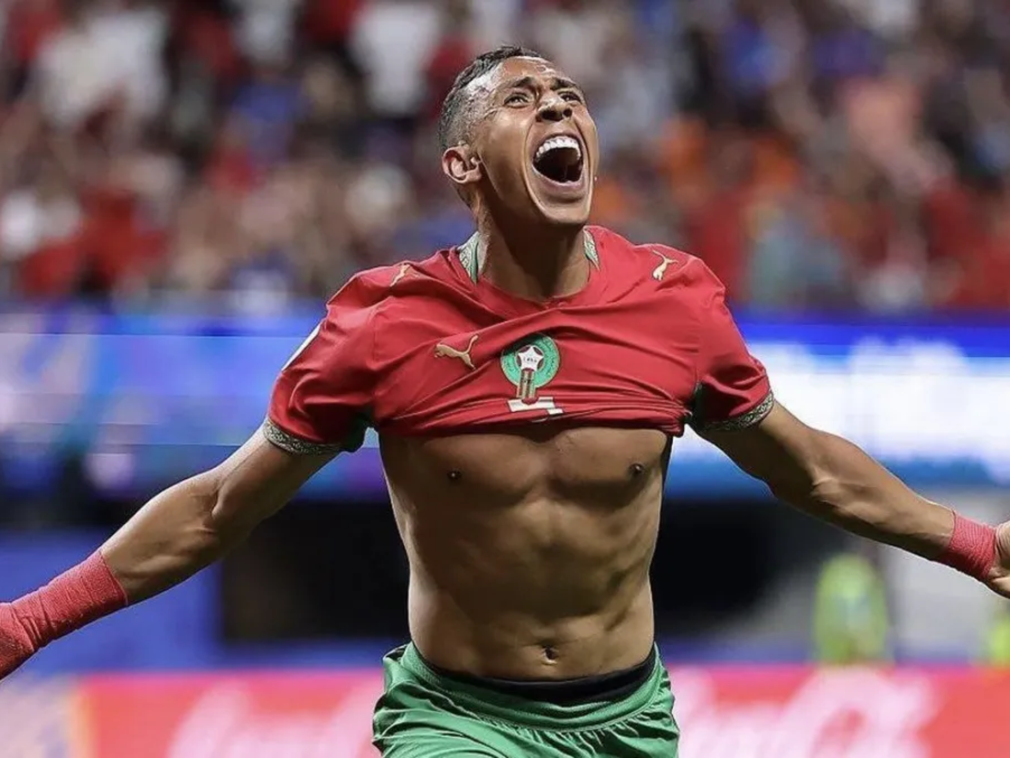 Rahimi, do Marrocos, celebra gol contra o Haiti  • Divulgação/@EnMaroc