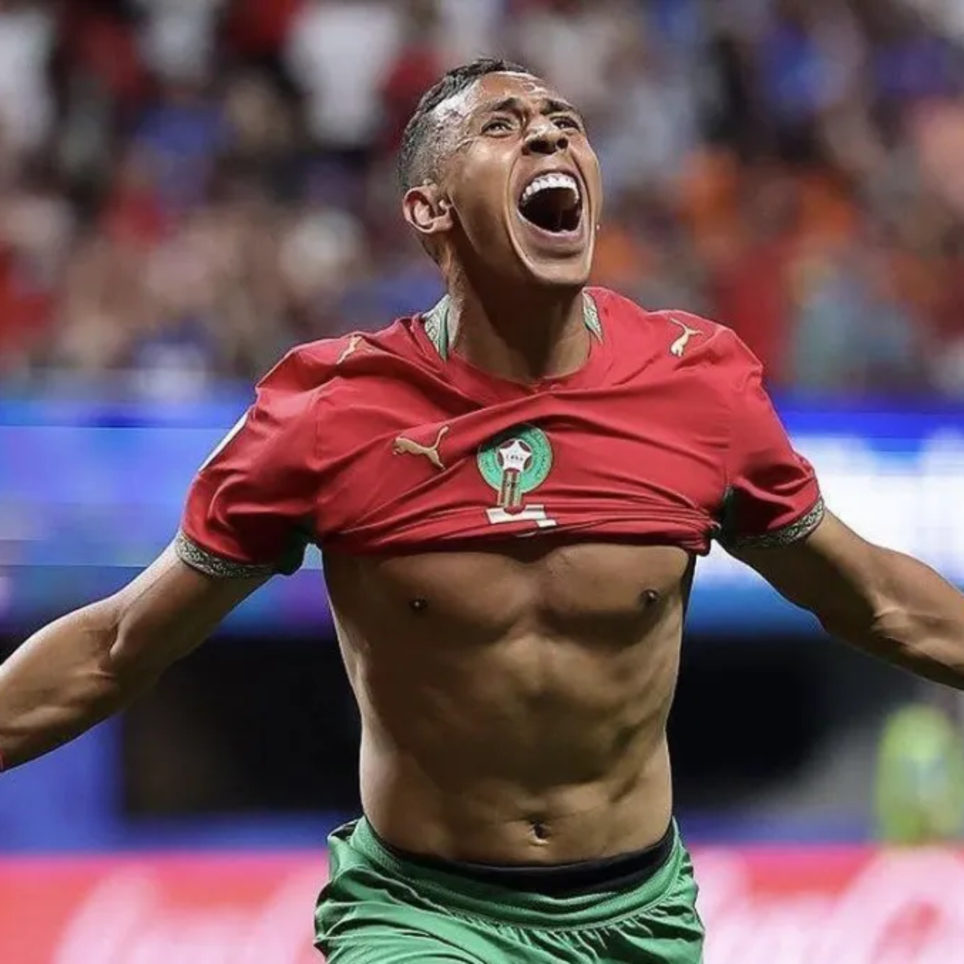 Rahimi, do Marrocos, celebra gol contra o Haiti  • Divulgação/@EnMaroc