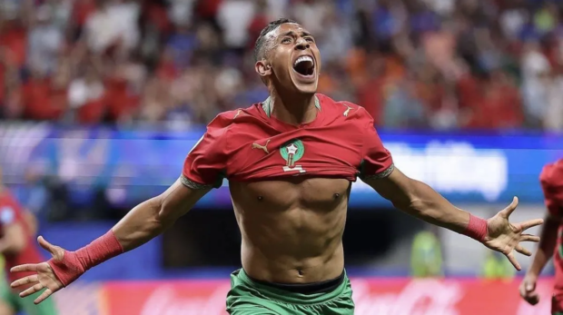 Rahimi, do Marrocos, celebra gol contra o Haiti  • Divulgação/@EnMaroc