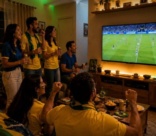 O uso da iluminação como recurso 

para criar ambientes temáticos, acolhedores e funcionais em casa durante os jogos.

Crédito: Cristallux