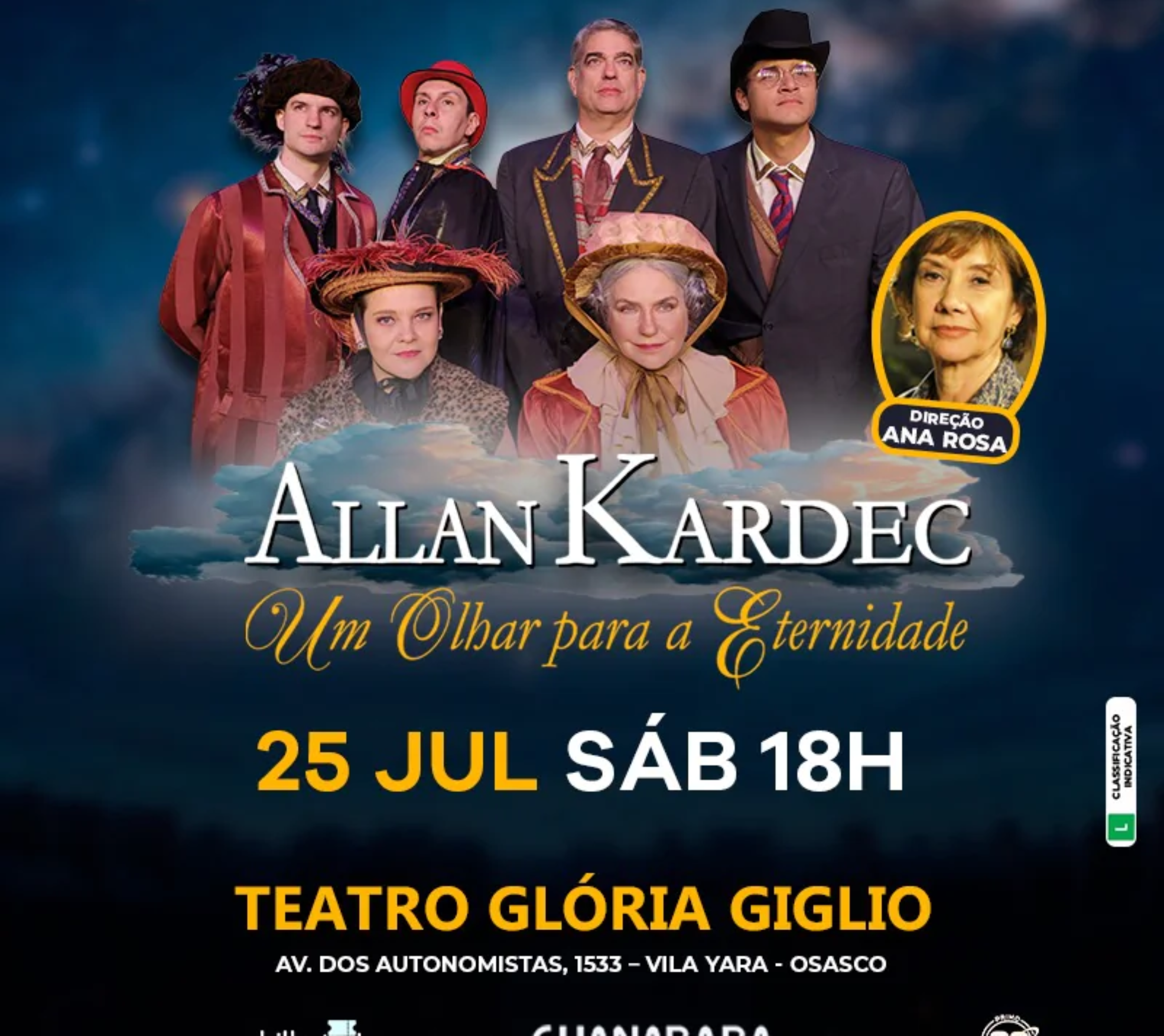 O espetáculo "Allan Kardec – Um Olhar para a Eternidade" desembarca em Caraguatatuba levando ao público uma emocionante viagem pela vida e obra do codificador da Doutrina Espírita. Com direção de Ana Rosa e atuação de Rogério Fabiano, a montagem é reconhecida nacionalmente pelo sucesso de público e pela excelência artística.