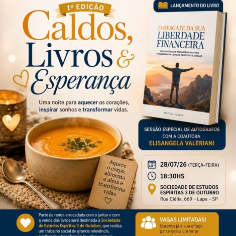 Uma noite para aquecer o coração: literatura, sabores especiais e solidariedade se encontram em um evento que promete fazer a diferença.

Crédito: Divulgação