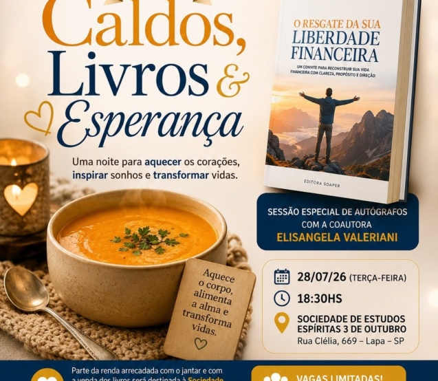 Uma noite para aquecer o coração: literatura, sabores especiais e solidariedade se encontram em um evento que promete fazer a diferença.

Crédito: Divulgação