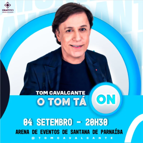Tom Cavalcante apresenta o espetáculo “O Tom Tá On” no dia 4 de setembro, na Arena de Eventos de Santana de Parnaíba. A apresentação reúne personagens consagrados, imitações, atualidades, improviso e muita interação com a plateia.

Crédito: Divulgação 