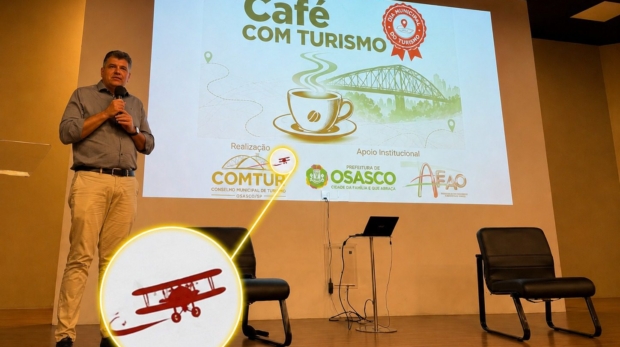 Nova identidade visual do COMTUR Osasco foi apresentada durante o Café com Turismo, na Associação dos Engenheiros e Arquitetos de Osasco (AEO). A representação da aeronave chama atenção por suas características semelhantes às do 14-Bis, enquanto a história da aviação em Osasco está diretamente ligada ao aeroplano São Paulo, de Dimitri Sensaud de Lavaud.

Crédito: Divulgação