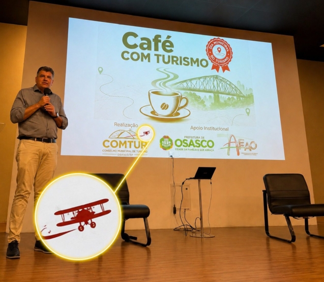 Nova identidade visual do COMTUR Osasco foi apresentada durante o Café com Turismo, na Associação dos Engenheiros e Arquitetos de Osasco (AEO). A representação da aeronave chama atenção por suas características semelhantes às do 14-Bis, enquanto a história da aviação em Osasco está diretamente ligada ao aeroplano São Paulo, de Dimitri Sensaud de Lavaud.

Crédito: Divulgação