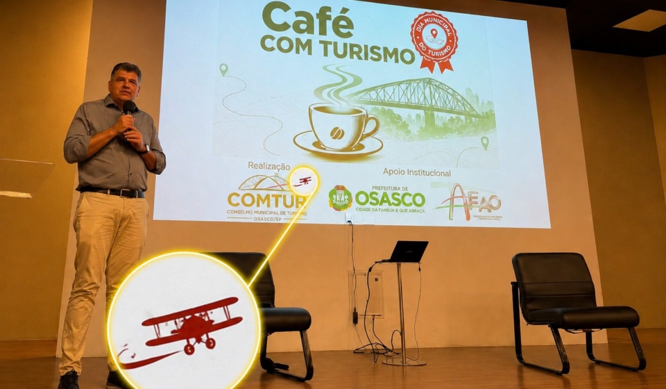 Nova identidade visual do COMTUR Osasco foi apresentada durante o Café com Turismo, na Associação dos Engenheiros e Arquitetos de Osasco (AEO). A representação da aeronave chama atenção por suas características semelhantes às do 14-Bis, enquanto a história da aviação em Osasco está diretamente ligada ao aeroplano São Paulo, de Dimitri Sensaud de Lavaud.

Crédito: Divulgação