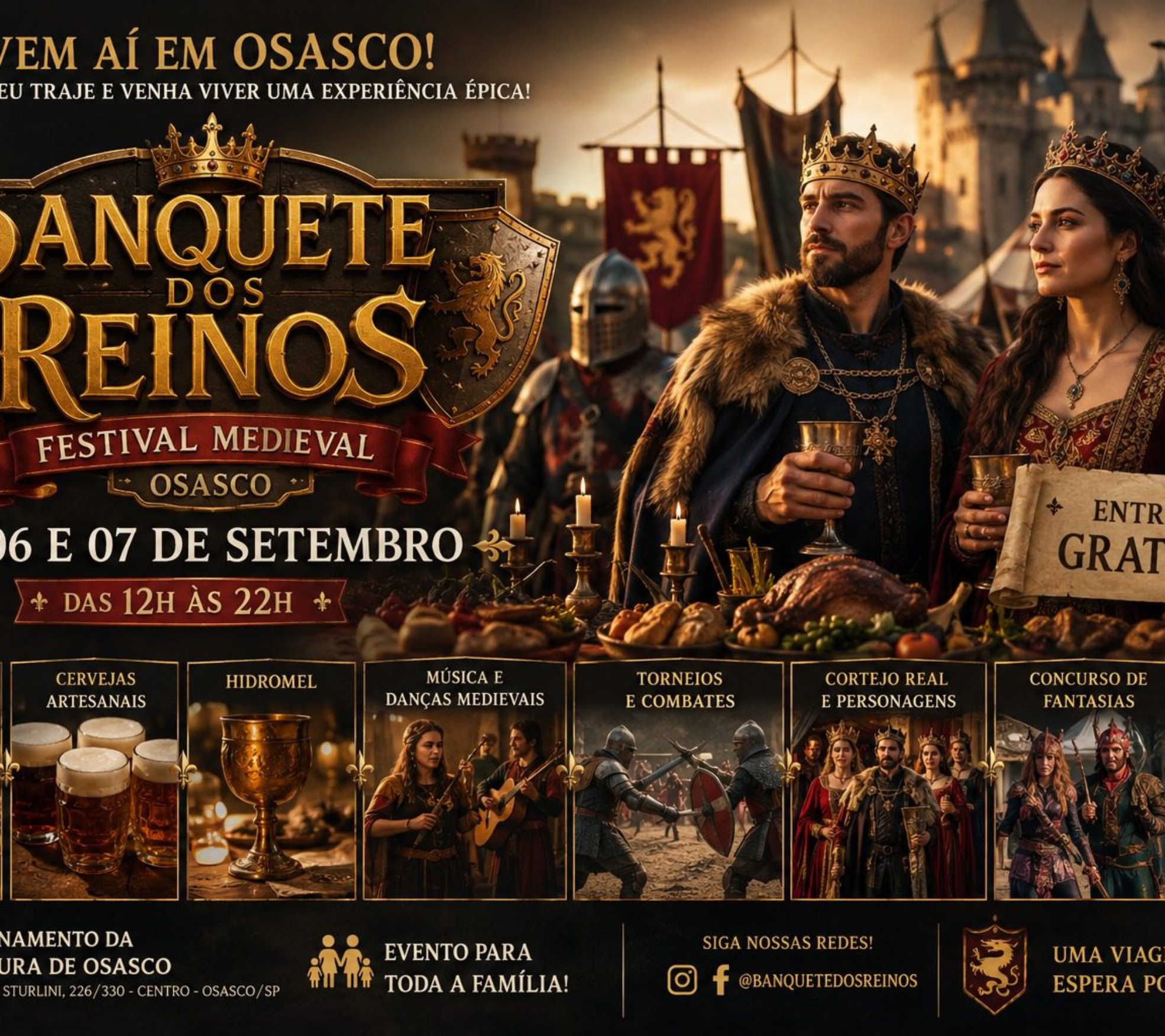 Banquete dos Reinos promete transformar o Centro de Osasco em um cenário medieval durante o feriado de 7 de Setembro.

Crédito: Divulgação
