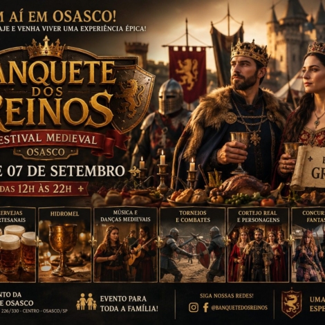 Banquete dos Reinos promete transformar o Centro de Osasco em um cenário medieval durante o feriado de 7 de Setembro.

Crédito: Divulgação
