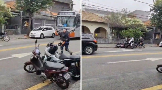PM reage a tentativa de roubo de moto e suspeito é baleado — Foto: Reprodução