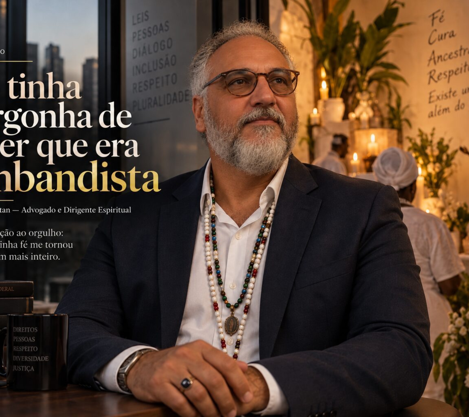 Ricardo Cattan, advogado da Almeida Prado Cattan Advocacia e dirigente espiritual do TUVLA – Templo de Umbanda Vô Lázaro de Aruanda, compartilha uma experiência pessoal sobre o período em que escondia sua identidade religiosa por medo do julgamento e reflete sobre preconceito, liberdade religiosa e o direito de assumir sua fé.

Crédito: Divulgação