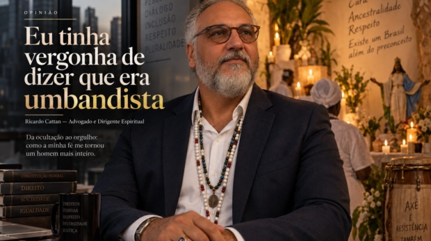Ricardo Cattan, advogado da Almeida Prado Cattan Advocacia e dirigente espiritual do TUVLA – Templo de Umbanda Vô Lázaro de Aruanda, compartilha uma experiência pessoal sobre o período em que escondia sua identidade religiosa por medo do julgamento e reflete sobre preconceito, liberdade religiosa e o direito de assumir sua fé.

Crédito: Divulgação