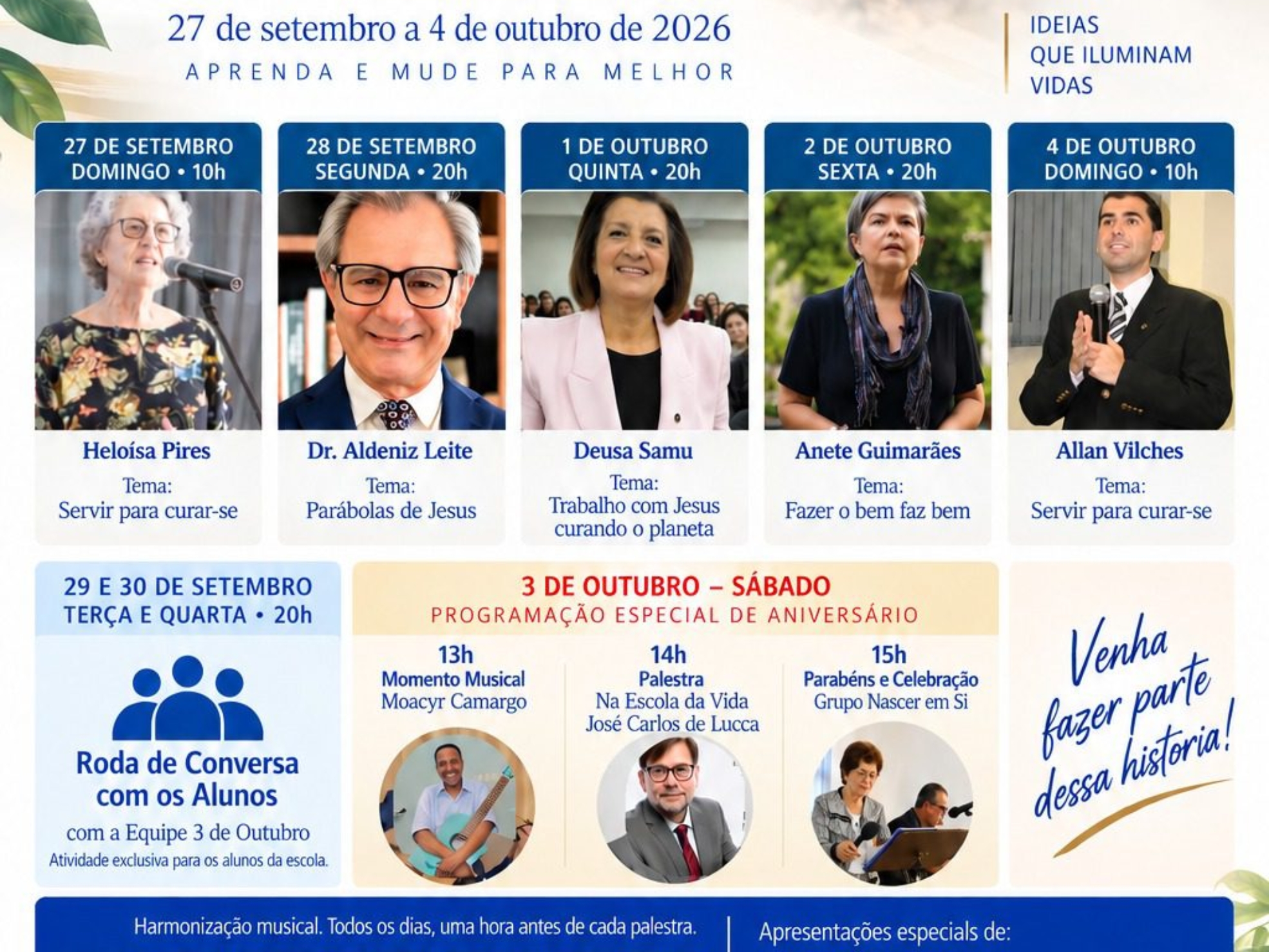 Sociedade de Estudos Espíritas 3 de Outubro completa 76 anos e promove semana especial com palestras, música, rodas de conversa e atividades comemorativas em São Paulo. Crédito: Divulgação