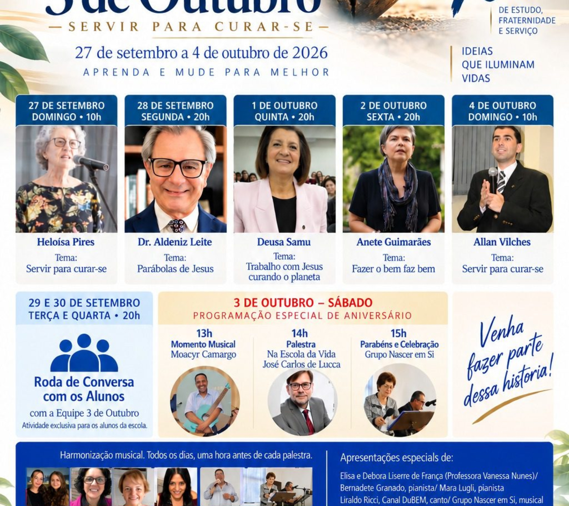 Sociedade de Estudos Espíritas 3 de Outubro completa 76 anos e promove semana especial com palestras, música, rodas de conversa e atividades comemorativas em São Paulo. Crédito: Divulgação