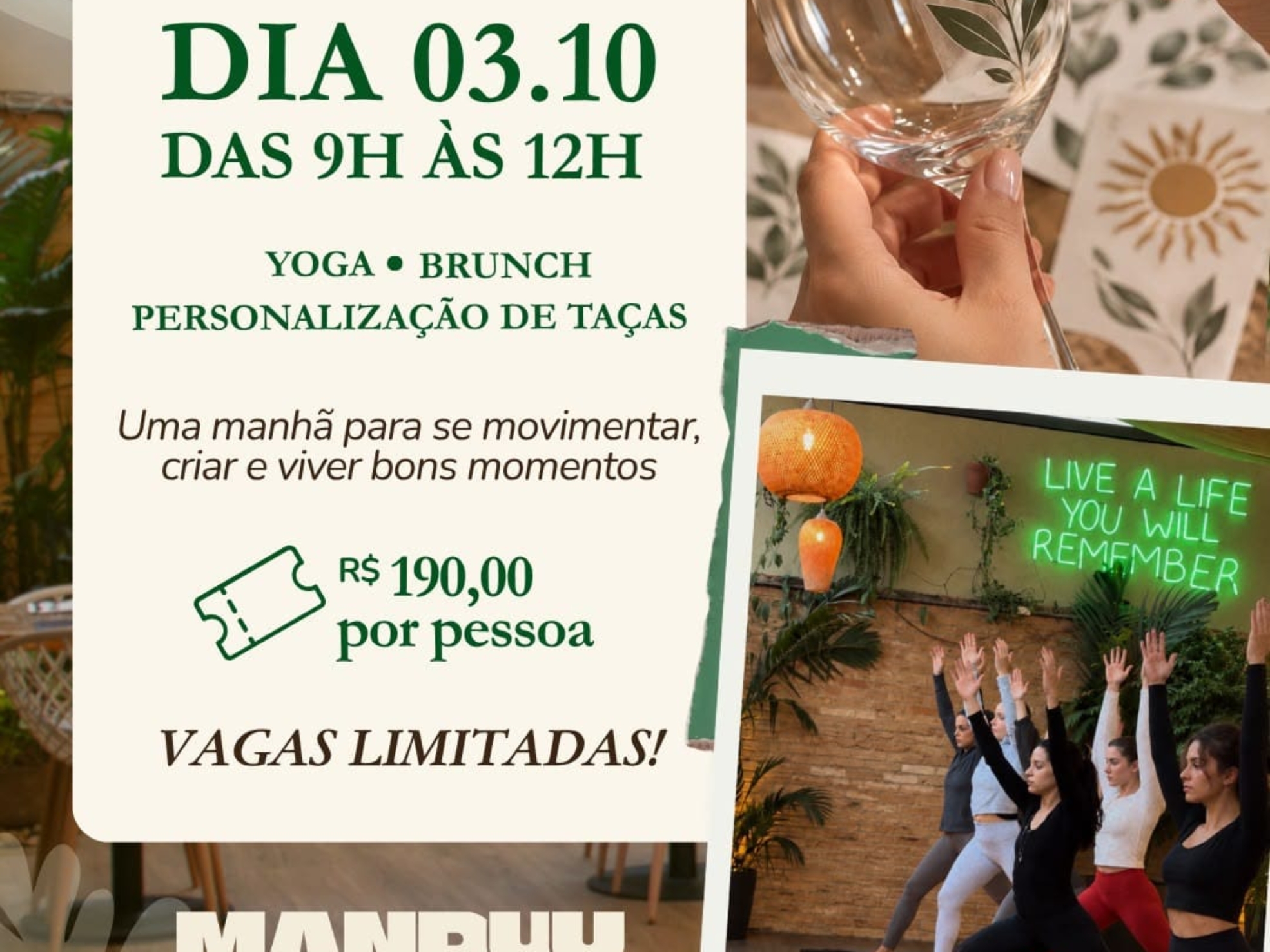 Manduu recebe manhã de yoga, brunch e personalização de taças em uma experiência de bem-estar e conexão, no dia 3 de outubro, em Santo André.

Crédito: Divulgação