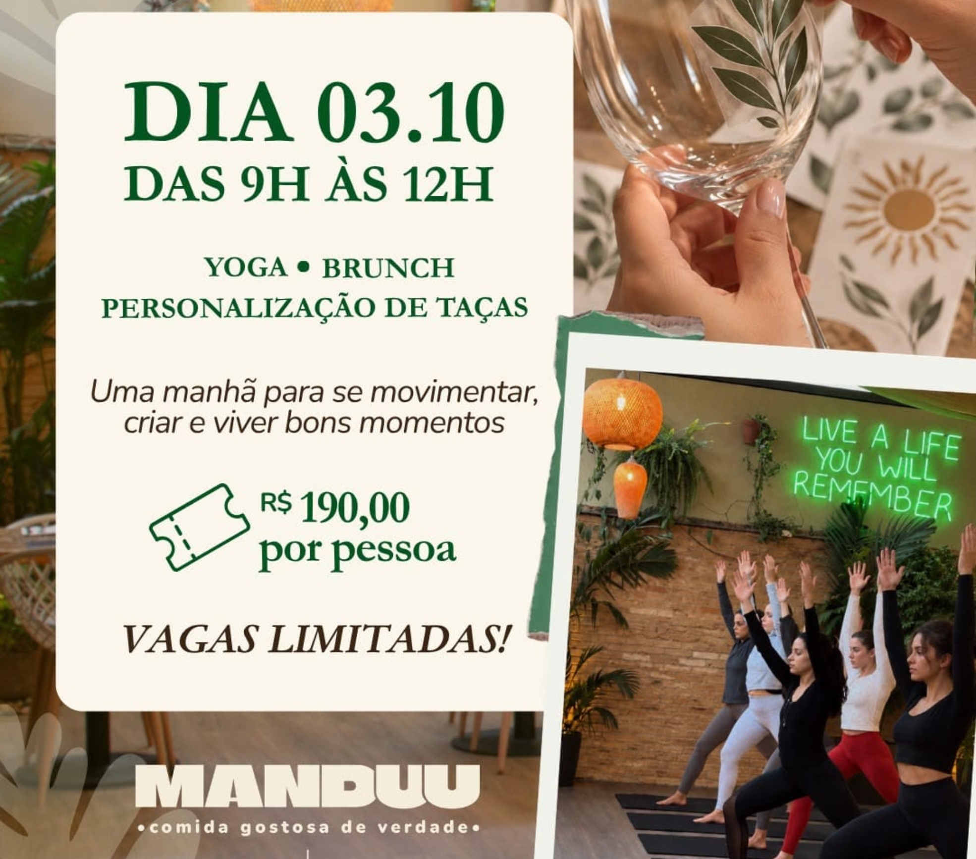 Manduu recebe manhã de yoga, brunch e personalização de taças em uma experiência de bem-estar e conexão, no dia 3 de outubro, em Santo André.

Crédito: Divulgação