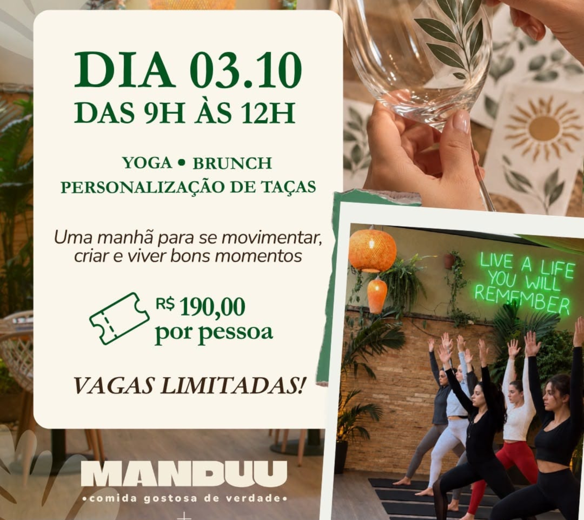 Manduu recebe manhã de yoga, brunch e personalização de taças em uma experiência de bem-estar e conexão, no dia 3 de outubro, em Santo André.

Crédito: Divulgação