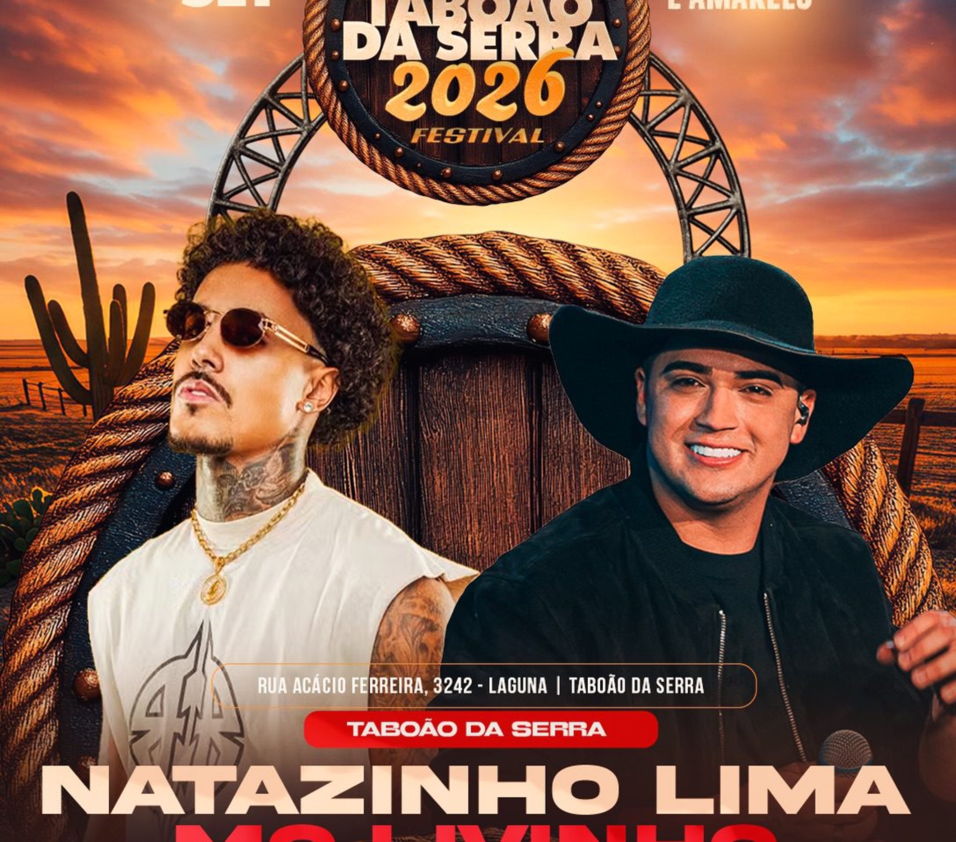 Natanzinho Lima e MC Livinho são as atrações desta sexta-feira na Festa do Peão de Taboão da Serra 2026.

Crédito: Divulgação (Redes Sociais/Reprodução)