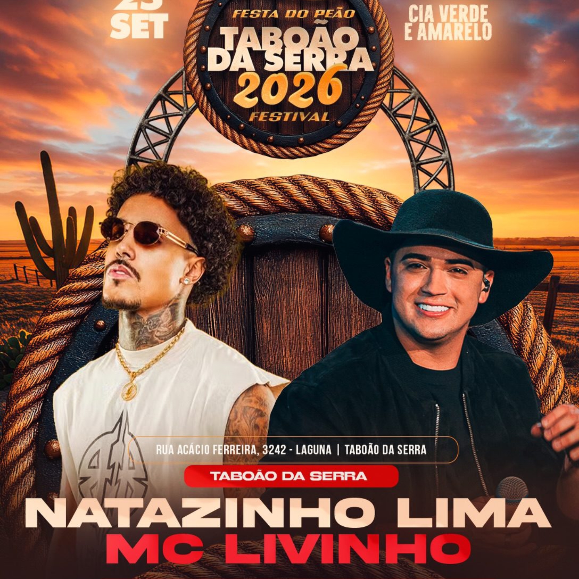 Natanzinho Lima e MC Livinho são as atrações desta sexta-feira na Festa do Peão de Taboão da Serra 2026.

Crédito: Divulgação (Redes Sociais/Reprodução)