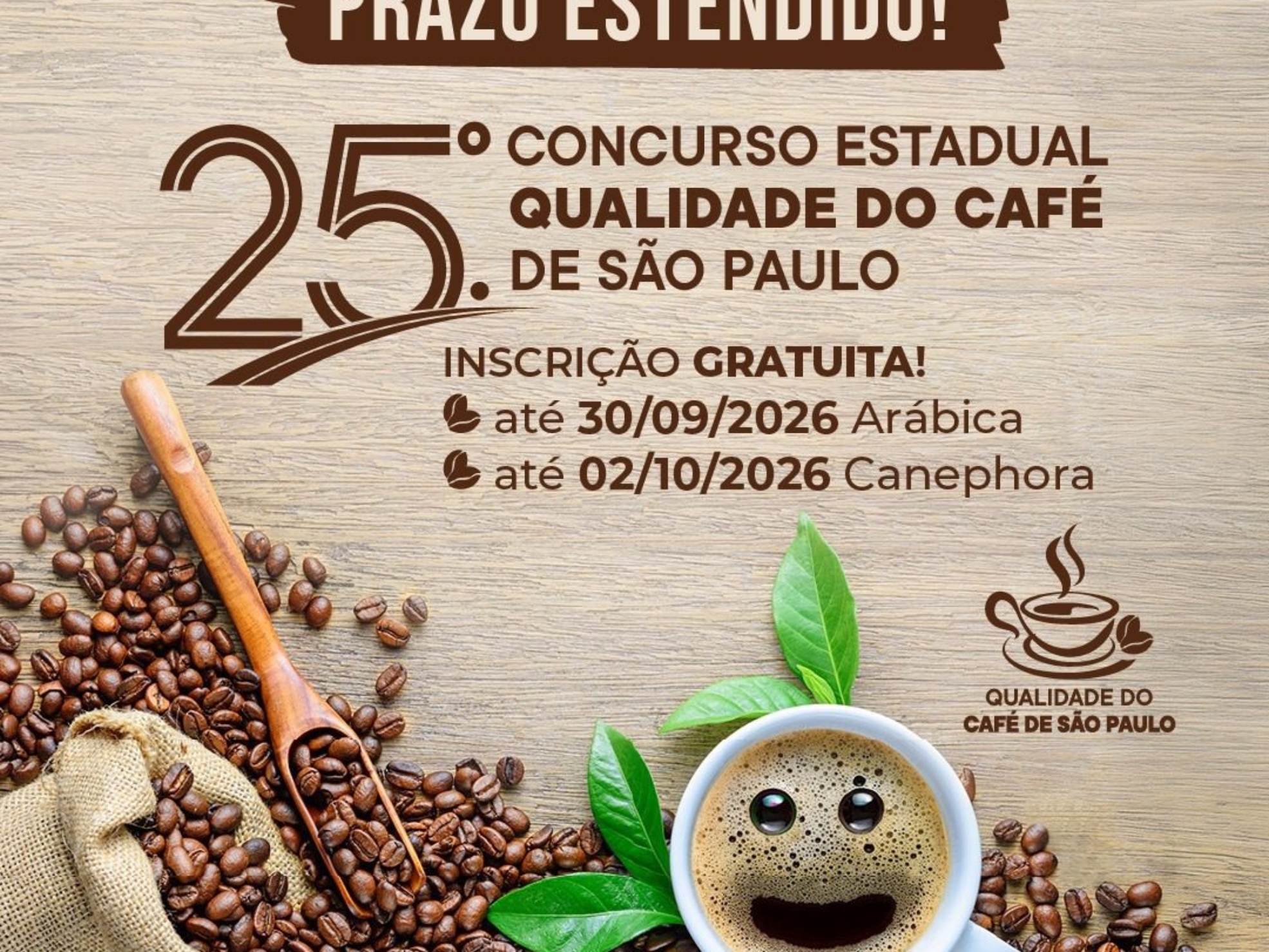 Cafeicultores paulistas podem participar do 25º Concurso Estadual Qualidade do Café de São Paulo, que reconhece a qualidade e valoriza a produção cafeeira do Estado.

Crédito: Divulgação