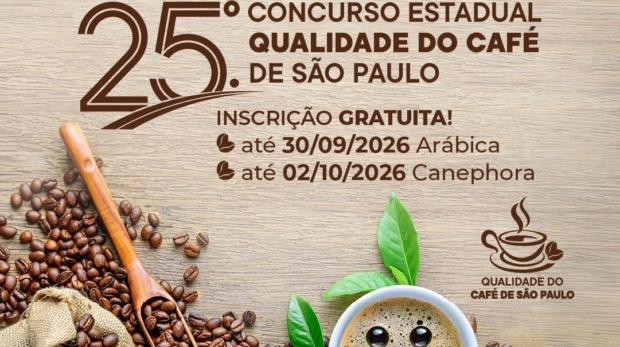 Cafeicultores paulistas podem participar do 25º Concurso Estadual Qualidade do Café de São Paulo, que reconhece a qualidade e valoriza a produção cafeeira do Estado.

Crédito: Divulgação