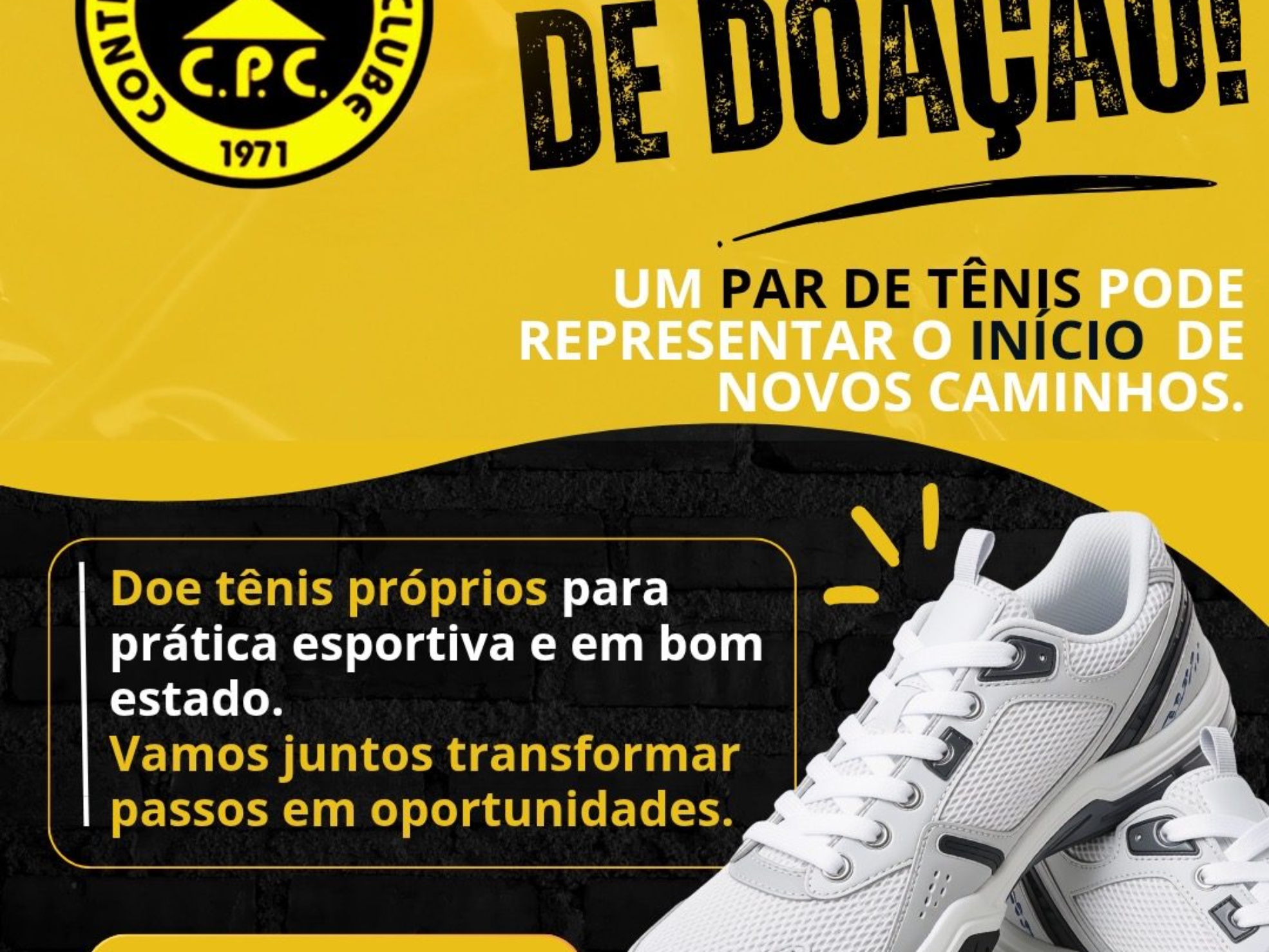 Campanha “Novos Caminhos”, do Continental Parque Clube, arrecada tênis esportivos para beneficiar crianças e jovens e incentivar o acesso ao esporte.

Crédito: Divulgação