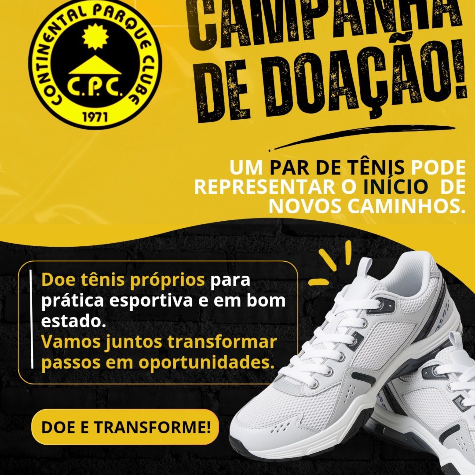 Campanha “Novos Caminhos”, do Continental Parque Clube, arrecada tênis esportivos para beneficiar crianças e jovens e incentivar o acesso ao esporte.

Crédito: Divulgação