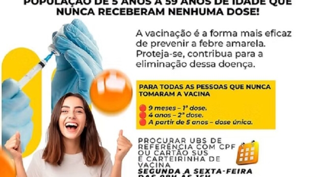 A Prefeitura, por meio da Secretaria de Saúde, convoca pais de bebês de 6 a 8 meses para a dose inicial e também as pessoas de 5 a 59 anos que NUNCA foram vacinadas contra a doença para garantirem sua proteção.
Crédito: Prefeitura De Araçariguama