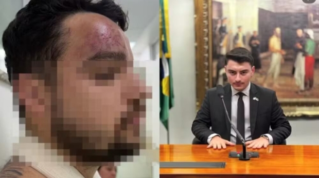 A vítima, Marcelo Ribeiro Delgado Junior, e o homem investigado por agressão, Gustavo Schiphorst — Foto: Arquivo Pessoal/Reprodução