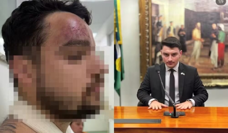 A vítima, Marcelo Ribeiro Delgado Junior, e o homem investigado por agressão, Gustavo Schiphorst — Foto: Arquivo Pessoal/Reprodução