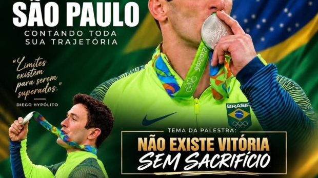 Cartaz oficial de divulgação da palestra motivacional do ex-ginasta Diego Hypólito em São Paulo, agendada para esta quarta-feira (28), às 20h. Sob o tema "Não existe vitória sem sacrifício", o medalhista olímpico ministra conferência com foco em superação de crises, resiliência e alta performance no espaço do Circo Abracadabra Reder Circo.
Crédito: Divulgação