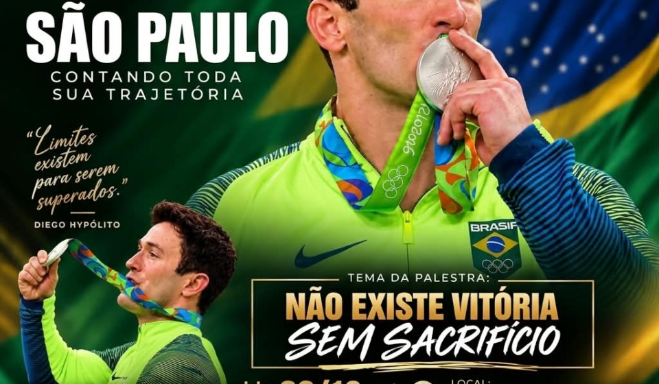 Cartaz oficial de divulgação da palestra motivacional do ex-ginasta Diego Hypólito em São Paulo, agendada para esta quarta-feira (28), às 20h. Sob o tema "Não existe vitória sem sacrifício", o medalhista olímpico ministra conferência com foco em superação de crises, resiliência e alta performance no espaço do Circo Abracadabra Reder Circo.

Crédito: Divulgação